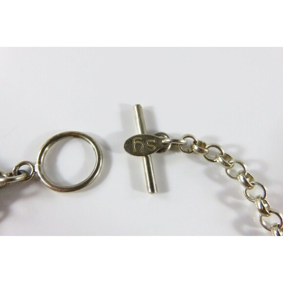 8" Sterling Silver SG Toggle Link Bracelet Rolo Link Charm Bracelet - Picture 4 of 13